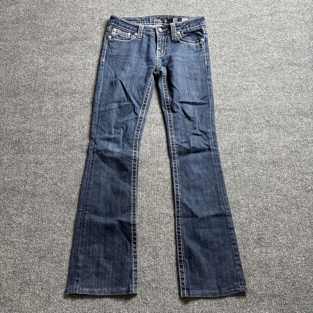 Miss Me Signature Bootcut Jeans Women's 28 Blue JP5062 Embellished Flap Pocket